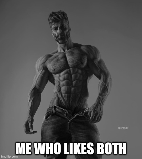 giga chad | ME WHO LIKES BOTH | image tagged in giga chad | made w/ Imgflip meme maker