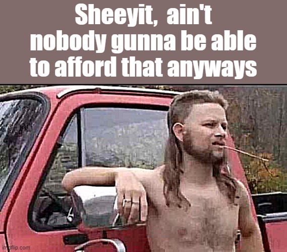 Sheeyit,  ain't nobody gunna be able to afford that anyways | image tagged in redneck guy | made w/ Imgflip meme maker