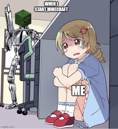 Bro so true no cap | WHEN I START MINECRAFT; ME | image tagged in anime girl hiding from terminator,minecraft,gaming,zombies | made w/ Imgflip meme maker