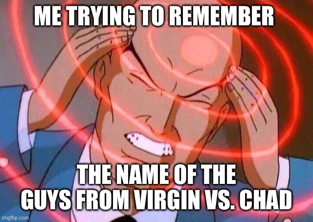 Trying to remember | ME TRYING TO REMEMBER; THE NAME OF THE GUYS FROM VIRGIN VS. CHAD | image tagged in trying to remember | made w/ Imgflip meme maker