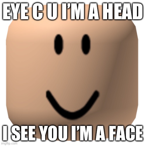 Yes head no face | EYE C U I’M A HEAD; I SEE YOU I’M A FACE | image tagged in head,roblox meme,roblox | made w/ Imgflip meme maker