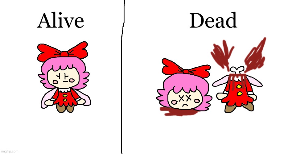 Ribbon is Alive and Dead (Funny Edition) | image tagged in kirby,gore,blood,cute,fanart,parody | made w/ Imgflip meme maker