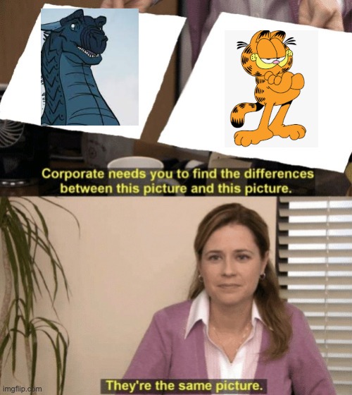 Deathbringer and Garfield not so different after all! | image tagged in corporate needs you to find the differences,furrfluf,wof,garfield,wings of fire | made w/ Imgflip meme maker