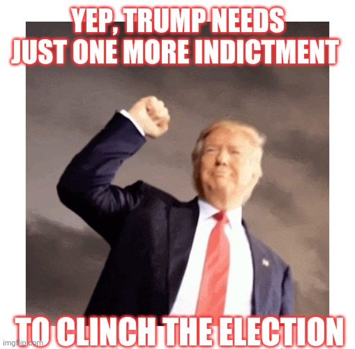 Bring It Libtards | YEP, TRUMP NEEDS JUST ONE MORE INDICTMENT; TO CLINCH THE ELECTION | image tagged in stop,democrat,criminal,thugs,vote,president trump | made w/ Imgflip meme maker