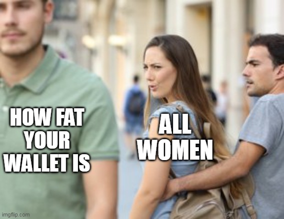 Distracted Girlfriend - How Fat Your Wallet Is | HOW FAT
YOUR
WALLET IS; ALL
WOMEN | image tagged in distracted girlfriend | made w/ Imgflip meme maker