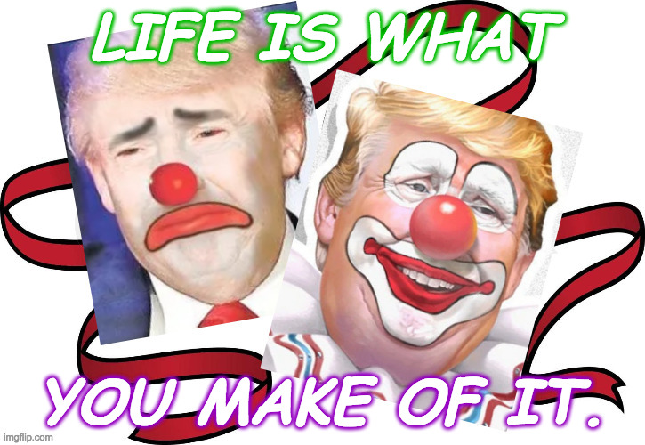 He helped us laugh again. | LIFE IS WHAT; YOU MAKE OF IT. | image tagged in memes,trump,sad clown | made w/ Imgflip meme maker