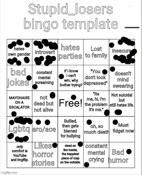 I kinda count myself on aroace because my romantic orientation is on the arospec. | image tagged in stupid_losers bingo | made w/ Imgflip meme maker