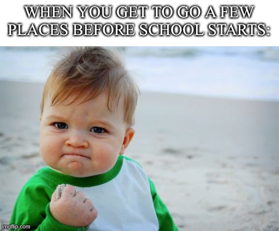 Success Kid Original | WHEN YOU GET TO GO A FEW PLACES BEFORE SCHOOL STARTS: | image tagged in memes,success kid original | made w/ Imgflip meme maker