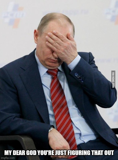 Putin Facepalm | MY DEAR GOD YOU'RE JUST FIGURING THAT OUT | image tagged in putin facepalm | made w/ Imgflip meme maker