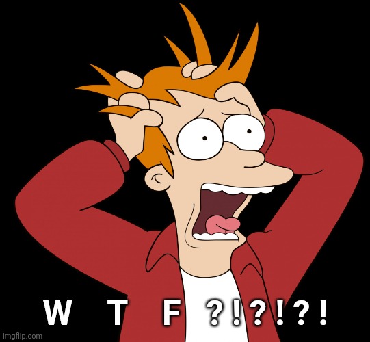 Futurama Fry Screaming | W    T    F   ? ! ? ! ? ! | image tagged in futurama fry screaming | made w/ Imgflip meme maker