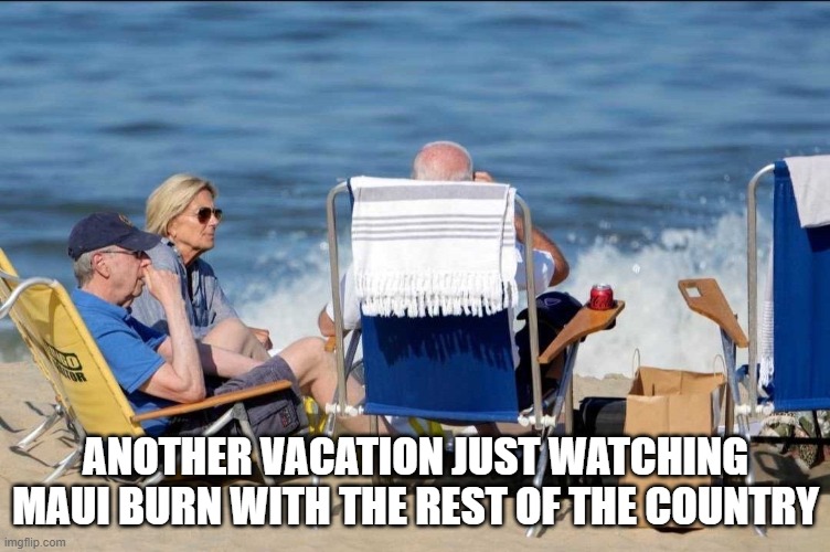Vacationing Maui | ANOTHER VACATION JUST WATCHING
MAUI BURN WITH THE REST OF THE COUNTRY | image tagged in potus,joe biden,biden,maui,wildfires,wildfire | made w/ Imgflip meme maker