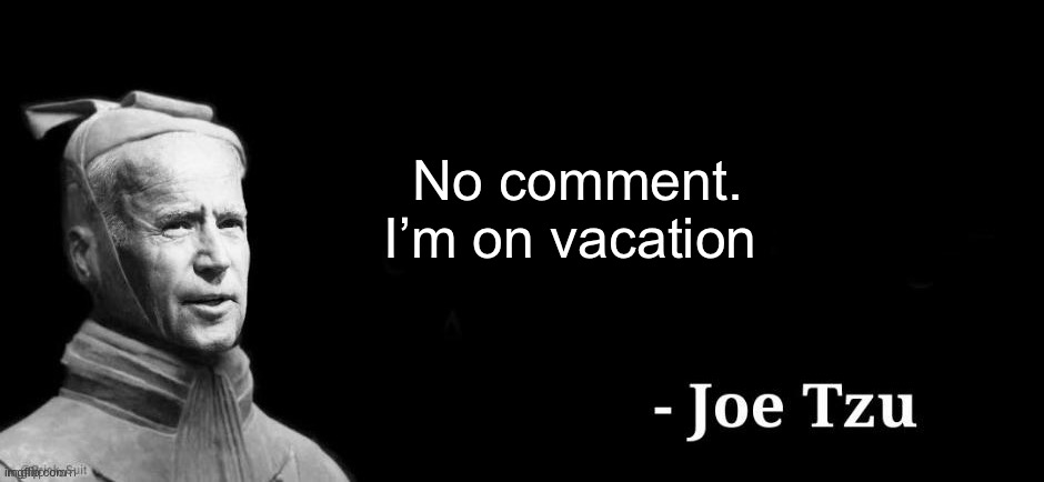 Don’t bother me | No comment. I’m on vacation | image tagged in joe tzu,politics lol,memes | made w/ Imgflip meme maker
