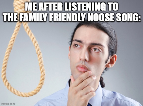 Don't ever KYS. Just carry on | ME AFTER LISTENING TO THE FAMILY FRIENDLY NOOSE SONG: | image tagged in noose | made w/ Imgflip meme maker