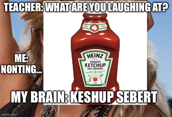 Keshup | TEACHER: WHAT ARE YOU LAUGHING AT? ME: NONTING…; MY BRAIN: KESHUP SEBERT | image tagged in kesha glitter | made w/ Imgflip meme maker