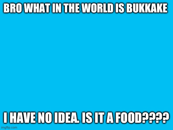 BRO WHAT IN THE WORLD IS BUKKAKE; I HAVE NO IDEA. IS IT A FOOD???? | made w/ Imgflip meme maker