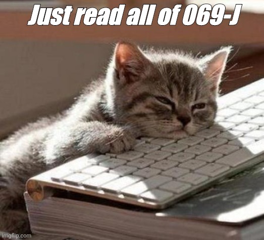 tired cat | Just read all of 069-J | image tagged in tired cat | made w/ Imgflip meme maker