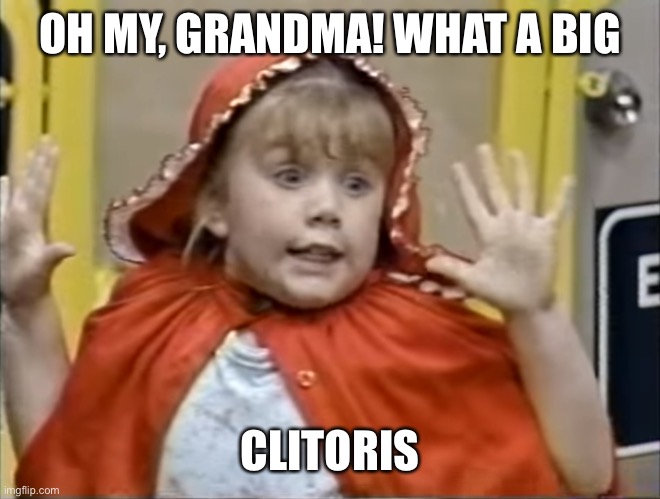 Surprised Little Girl | OH MY, GRANDMA! WHAT A BIG CLITORIS | image tagged in surprised little girl | made w/ Imgflip meme maker