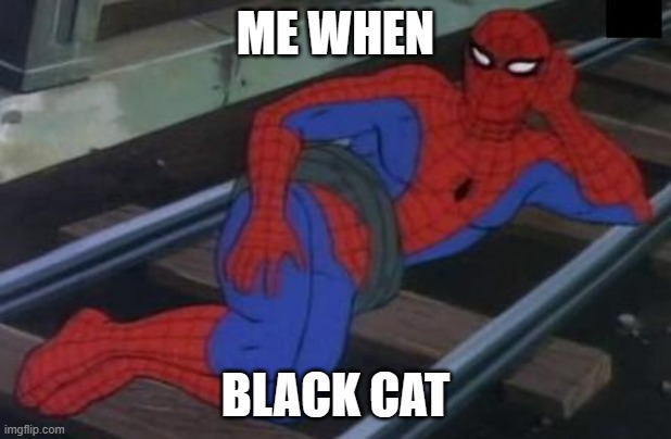 Sexy Railroad Spiderman Meme | ME WHEN; BLACK CAT | image tagged in memes,sexy railroad spiderman,spiderman | made w/ Imgflip meme maker