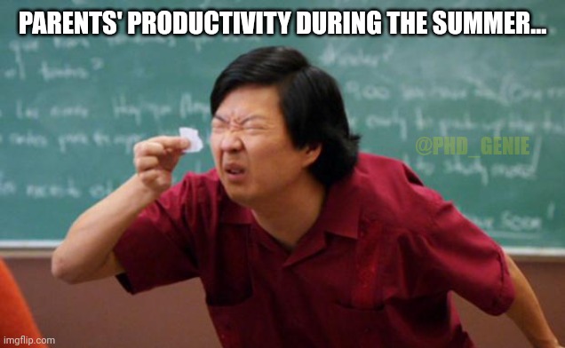 Parents productivity | PARENTS' PRODUCTIVITY DURING THE SUMMER... @PHD_GENIE | image tagged in tiny piece of paper | made w/ Imgflip meme maker