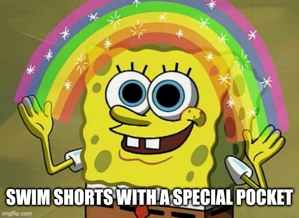 Imagination Spongebob Meme | SWIM SHORTS WITH A SPECIAL POCKET | image tagged in memes,imagination spongebob | made w/ Imgflip meme maker