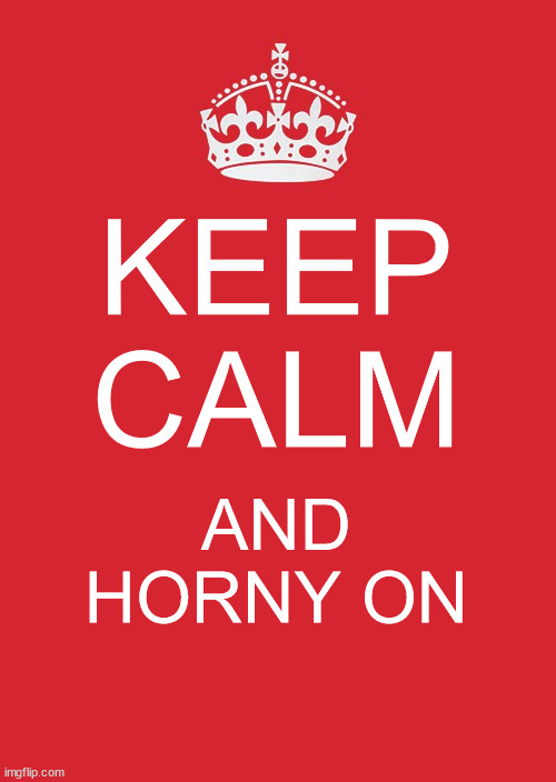 Keep Calm And Carry On Red Meme | KEEP CALM AND
HORNY ON | image tagged in memes,keep calm and carry on red | made w/ Imgflip meme maker