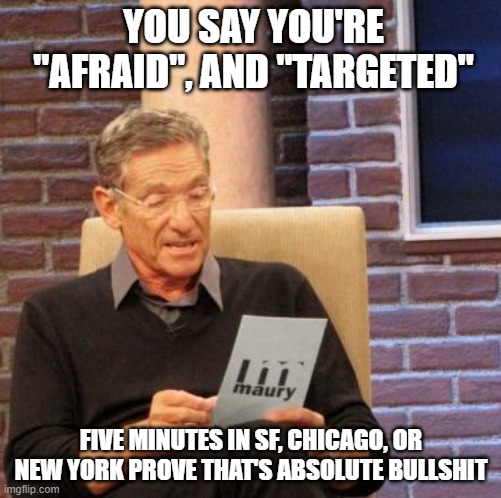 Maury Lie Detector Meme | YOU SAY YOU'RE "AFRAID", AND "TARGETED"; FIVE MINUTES IN SF, CHICAGO, OR NEW YORK PROVE THAT'S ABSOLUTE BULLSHIT | image tagged in memes,maury lie detector | made w/ Imgflip meme maker