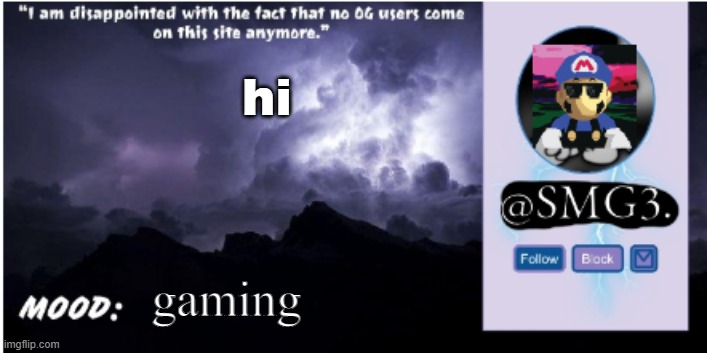 SMG3 announcement temp | hi; gaming | image tagged in smg3 announcement temp | made w/ Imgflip meme maker