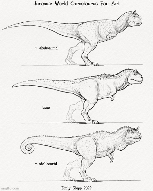Jurassic World Carnotaurus DNA Variants (Art by EmilyStepp) | image tagged in jurassic park,jurassic world | made w/ Imgflip meme maker