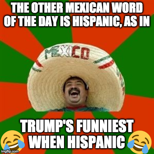 succesful mexican | THE OTHER MEXICAN WORD OF THE DAY IS HISPANIC, AS IN TRUMP'S FUNNIEST WHEN HISPANIC | image tagged in succesful mexican | made w/ Imgflip meme maker