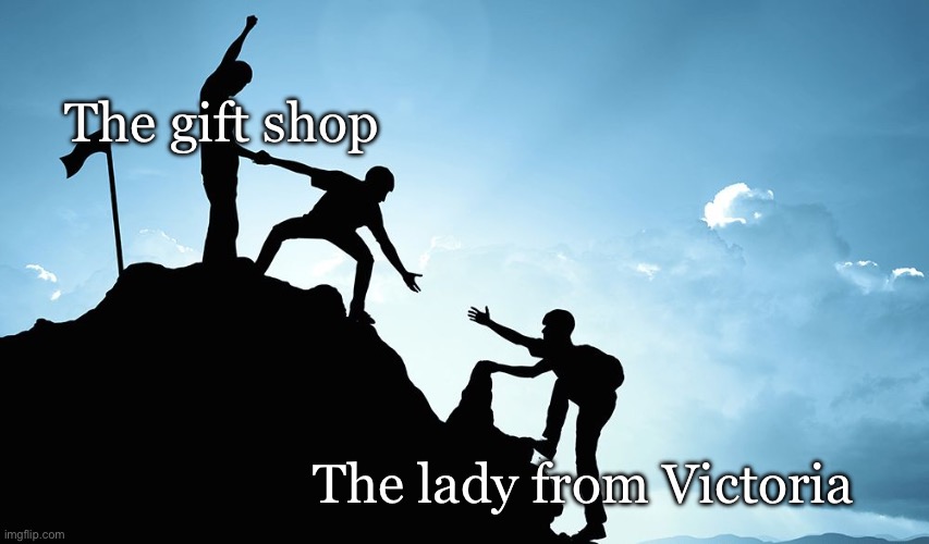 Leader inspiring others. | The gift shop The lady from Victoria | image tagged in leader inspiring others | made w/ Imgflip meme maker