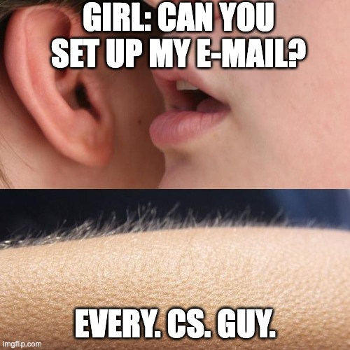 Whisper and Goosebumps | GIRL: CAN YOU SET UP MY E-MAIL? EVERY. CS. GUY. | image tagged in whisper and goosebumps | made w/ Imgflip meme maker