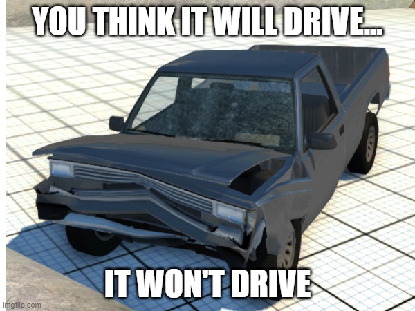 this is crazy | YOU THINK IT WILL DRIVE... IT WON'T DRIVE | image tagged in memes,beamng drive | made w/ Imgflip meme maker