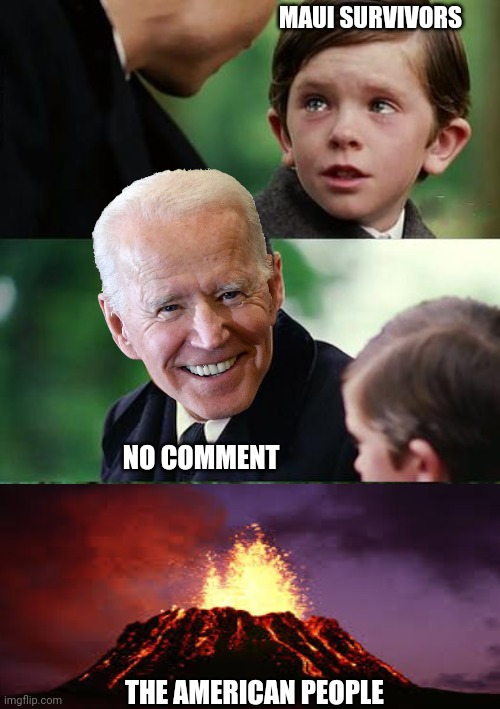 The Hell with the Chief | MAUI SURVIVORS; NO COMMENT; THE AMERICAN PEOPLE | image tagged in father and son,maui,trajedy,forest fire,hawaii,joe biden | made w/ Imgflip meme maker