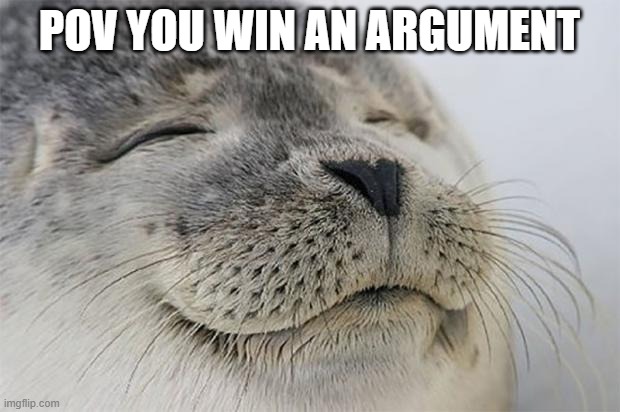 Satisfied Seal Meme | POV YOU WIN AN ARGUMENT | image tagged in memes,satisfied seal | made w/ Imgflip meme maker