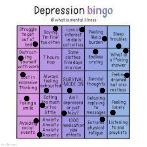 When I'm feeling depressed, I listen to angry emo music | image tagged in depression bingo | made w/ Imgflip meme maker