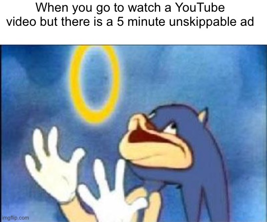 It’s the worst | When you go to watch a YouTube video but there is a 5 minute unskippable ad | image tagged in sonic derp,youtube ads | made w/ Imgflip meme maker