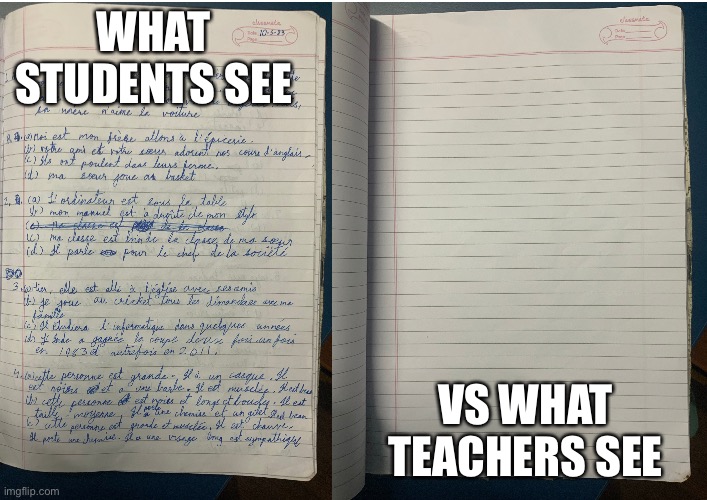 Welcome to school | WHAT STUDENTS SEE; VS WHAT TEACHERS SEE | image tagged in funny memes,school,funny | made w/ Imgflip meme maker