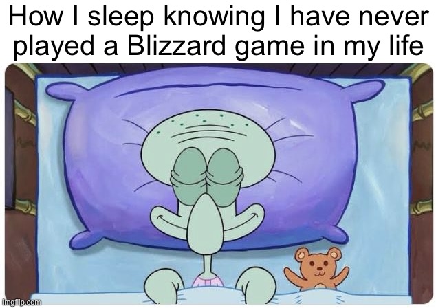 Whee | How I sleep knowing I have never
played a Blizzard game in my life | image tagged in how i go to sleep knowing | made w/ Imgflip meme maker