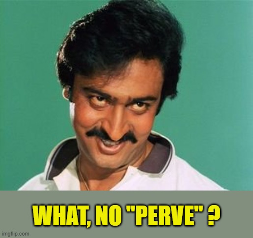 pervert look | WHAT, NO "PERVE" ? | image tagged in pervert look | made w/ Imgflip meme maker