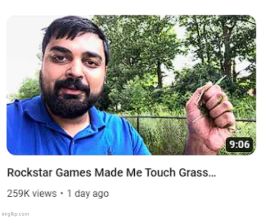 Rockstar games made me touch grass | image tagged in rockstar games made me touch grass | made w/ Imgflip meme maker