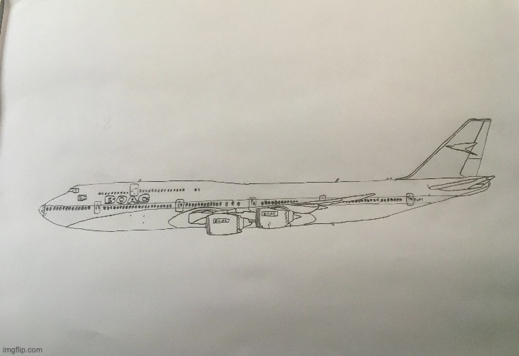 British Airways 747-8i ( BOAC colors) | image tagged in airplane,drawing | made w/ Imgflip meme maker