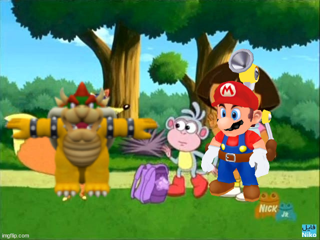 "mario! how dare you disturb my family vacation?" | image tagged in dora swiper no swiping,bowser | made w/ Imgflip meme maker