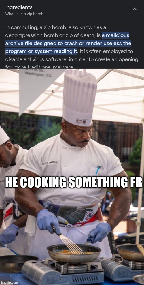 HE COOKING SOMETHING FR | image tagged in power dinner | made w/ Imgflip meme maker