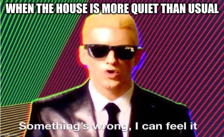 It's quiet, too quiet... | WHEN THE HOUSE IS MORE QUIET THAN USUAL | image tagged in something s wrong,memes | made w/ Imgflip meme maker