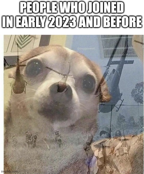 PTSD Chihuahua | PEOPLE WHO JOINED IN EARLY 2023 AND BEFORE | image tagged in ptsd chihuahua | made w/ Imgflip meme maker