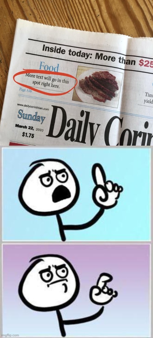 Food | image tagged in oh wait,food,you had one job,newspaper,memes,text | made w/ Imgflip meme maker