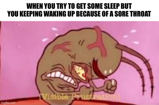 ITS SO ANNOYING AND I NEVER GET ANY SLEEP | WHEN YOU TRY TO GET SOME SLEEP BUT YOU KEEPING WAKING UP BECAUSE OF A SORE THROAT | image tagged in visible frustration | made w/ Imgflip meme maker
