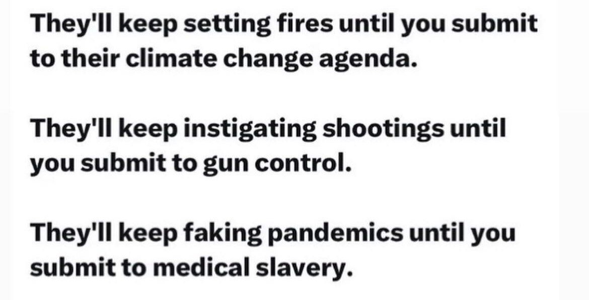 It's all about submission. They want to make you a slave to their agenda. | image tagged in global reset,new world order,wef,wildfires,mass shootings,plandemic | made w/ Imgflip meme maker