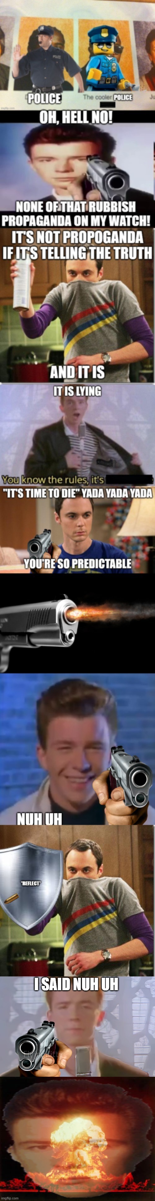 Image tagged in rick astley holding a gun,memes,nuclear explosion - Imgflip