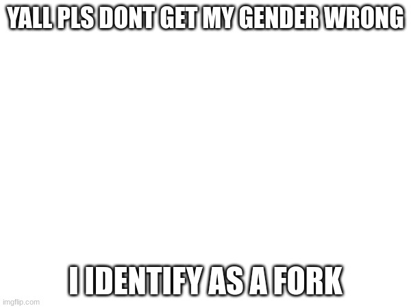 YALL PLS DONT GET MY GENDER WRONG; I IDENTIFY AS A FORK | made w/ Imgflip meme maker